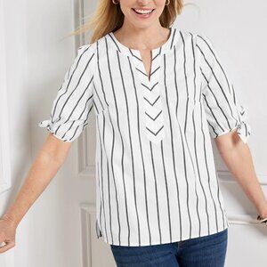 NWT 100% Cotton Stripe Tie-Sleeve Top Black-White Size M